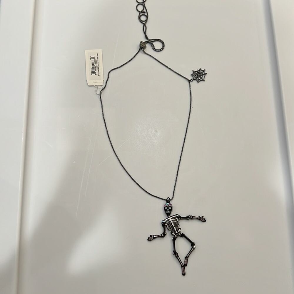 Betsey Johnson Hematite Tone Just Treats Skeleton Glow Pendant Necklace - Picture 4 of 6